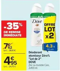 Carrefour Dove - déodorant atomiseur zérox offre