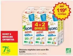 Carrefour Bjorg - boissons végétales sans sucre bio offre