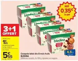 Carrefour Blédina - compote bébé dès 8 mois fruits offre