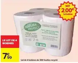Carrefour Lot de 4 bobines de 300 feuilles recyclé offre