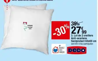 BUT Lot de 2 oreillers Anti-acariens Saniprotect 60x60cm offre