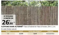 Bricorama CLÔTURE OSIER ALTERNÉ* 1 face à l'endroit et 1 face à l'envers. Dim. L 3 m. offre