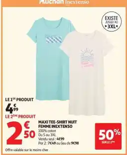 Auchan Maxi Tee-Shirt Nuit Femme Inextenso offre