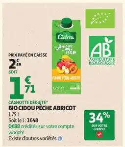 Auchan BIO CIDOU PÊCHE ABRICOT offre