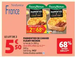 Auchan PARMENTIER DE CANARD FLEURY MICHON offre