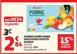Auchan GOURDES PURÉE POMME SANS SUCRES AJOUTÉS AUCHAN offre