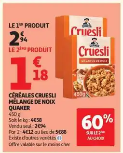 Auchan Céréales Cruesli Mélange De Noix Quaker offre