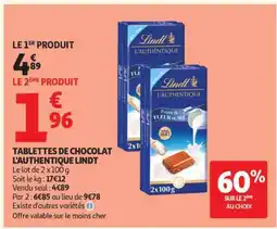 Auchan Tablettes de chocolat L’authentique LINDT offre