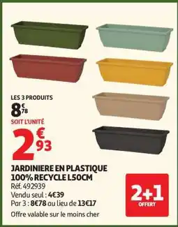 Auchan JARDINIERE EN PLASTIQUE 100% RECYCLE L50CM offre