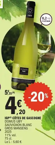 E.Leclerc IGP CÔTES DE GASCOGNE DOMUS UBY SAUVIGNON BLANC GROS MANSENG 2025 offre
