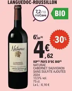 E.Leclerc Naturae Cabernet Sauvignon Sans Sulfite Ajoutés 2024 offre