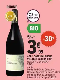 E.Leclerc AOP CÔTES DU RHÔNE VILLAGES LAUDUN BIO offre