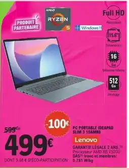 E.Leclerc PC PORTABLE IDEAPAD SLIM 3 15AMN8 offre