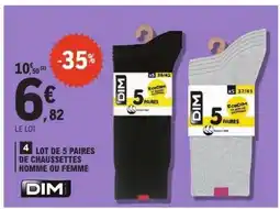 E.Leclerc Lot de 5 paires de chaussettes homme ou femme offre