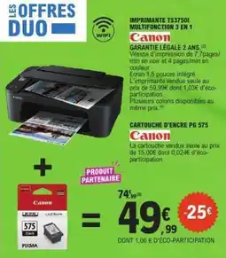 E.Leclerc IMPRIMANTE TS3750I MULTIFONCTION 3 EN 1 + CARTOUCHE D'ENCRE PG 575 offre
