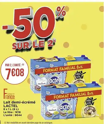 Casino Supermarchés Lait demi-écrémé Lactel offre