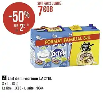 Casino Supermarchés Lait Demi-écrémé Lactel offre