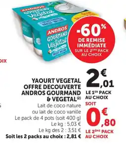 Bi1 Yaourt vegetal offre decouverte offre decouverte andros gourmand vegetal offre