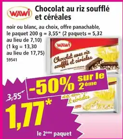 Norma Wawi chocolat au riz soufflé et céréales noir offre