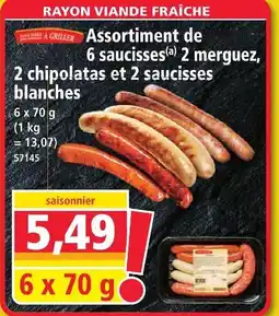 Norma Assortiment de 6 saucisses: 2 merguez, 2 chipolatas et 2 saucisses blanches offre