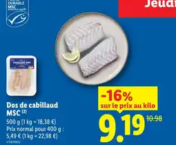 Lidl Dos de cabillaud offre