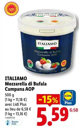 Lidl Italiano mozzarella di bufala campana aop offre