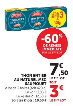 U Express Saupiquet thon entier au naturel msc offre