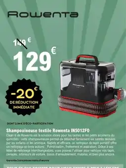E.Leclerc Rowenta - shampouilleuse textile in5012f0 offre