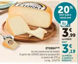 U Express Etorki - au lait pasteurisé de brebis offre