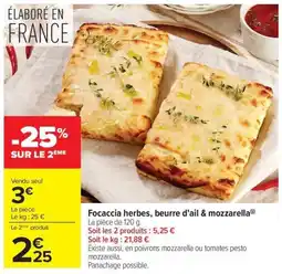 Carrefour Market Focaccia herbes beurre d'ail & mozzarella offre