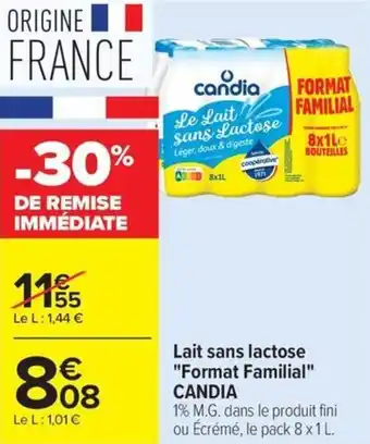 Lait sans lactose format familial candia