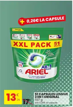 Stokomani ARIEL 51 capsules lessive 3 en 1 original offre