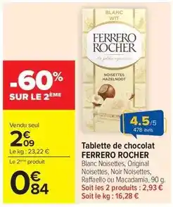 Carrefour Market Ferrero rocher - tablette de chocolat offre