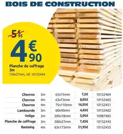 Mr Bricolage Planche de coffrage 3m offre