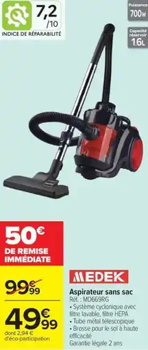 Carrefour Market Medek aspirateur sans sac offre