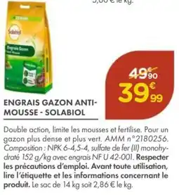 Point Vert SOLABIOL Engrais gazon anti- mousse offre
