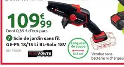 Mr Bricolage EINHELL Scie de jardin sans fil GE-PS 18/15 LI BL-Solo 18V offre