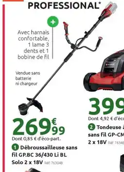 Mr Bricolage EINHELL Débroussailleuse sans fil GP.BC 36/430 Li BL Solo 2 x 18V offre