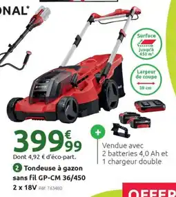 Mr Bricolage EINHELL Tondeuse à gazon sans fil GP-CM 36/450 2 x 18V offre