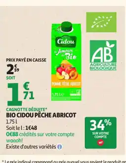 Auchan Supermarché Bio cidou pêche abricot offre