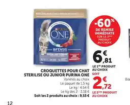 Bi1 PURINA ONE Croquettes pour chat sterilise ou junior offre