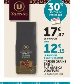Bi1 U SAVEURS Cafe en grains bresil pur arabica offre
