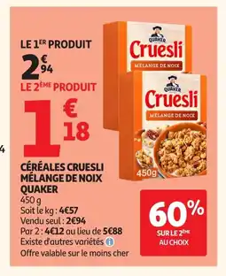 Auchan QUAKER Céréales cruesli mélange de noix offre