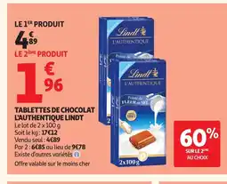 Auchan LINDT Tablettes de chocolat l'authentique offre