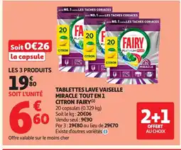 Auchan FAIRY Tablettes lave vaiselle miracle tout en 1 citron offre