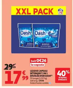 Auchan DASH Lessive capsule détergent 2 in 1 envolée d'air offre