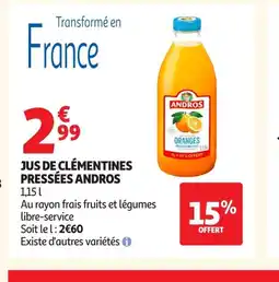 Auchan ANDROS Jus de clémentines pressées offre