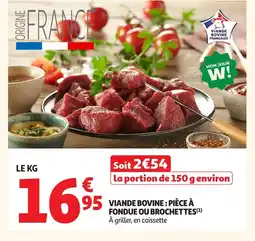 Auchan Viande bovine: pièce à fondue ou brochettes offre