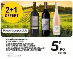 E.Leclerc Igp méditerranée + jolie terre 2024 aoc bordeaux supérieur offre