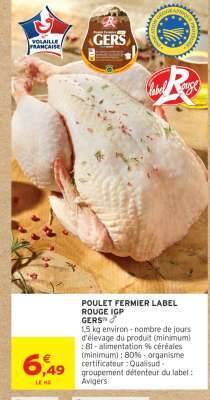 Promo Poulet Fermier Label Rouge IGP Gers chez Intermarché Hyper